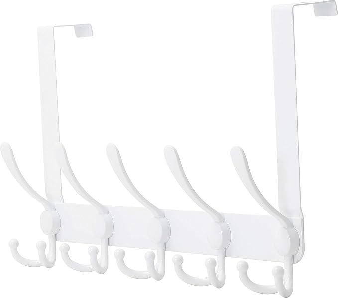 Dseap Over The Door Hook Hanger - 5 Tri Hooks, Heavy Duty Over The Door Towel Rack Coat Rack for Clothes Jacket, Hat Towel, White