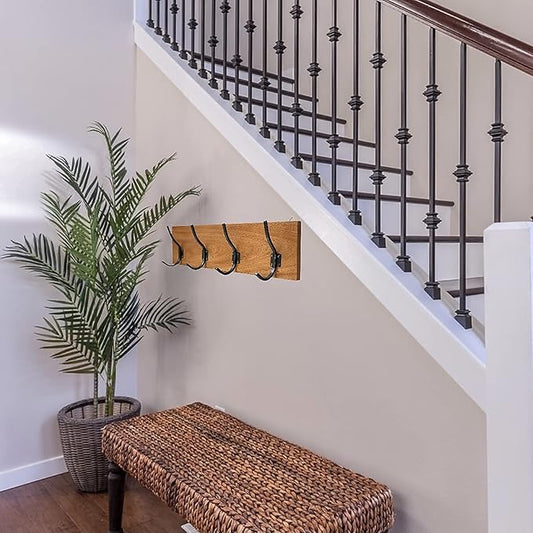 Coat Rack, Handmade, 4 Hanger Hook, Mahogany Hardwood, Durable Rustic Wall Mount, Versatile Hanger for Entryway, Bedroom, Bathroom, Farmhouse Boho Decor, 18" Natural Finish-NeatNest