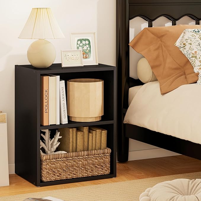 Giantex 2 Cube Bookshelf and Bookcase, 2-Layer Storage Shelf w/Large-Capacity Open Storage Space, MDF P2 Veneer, for Living Room Bedroom Study Office Multi-Functional Furniture Display Cabinet, Black