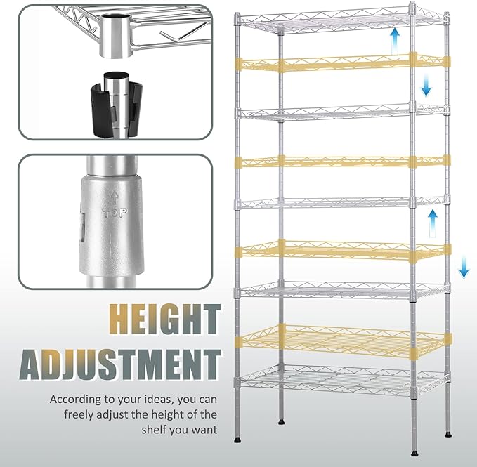 5-Tier Wire Shelving Unit Storage Shelves Metal Shelves 48"x21"x12" Heavy Duty Metal Storage Rack Wire Rack NSF Height Adjustable for Home Kitchen Bathroom Garage Shelving(Chrome)