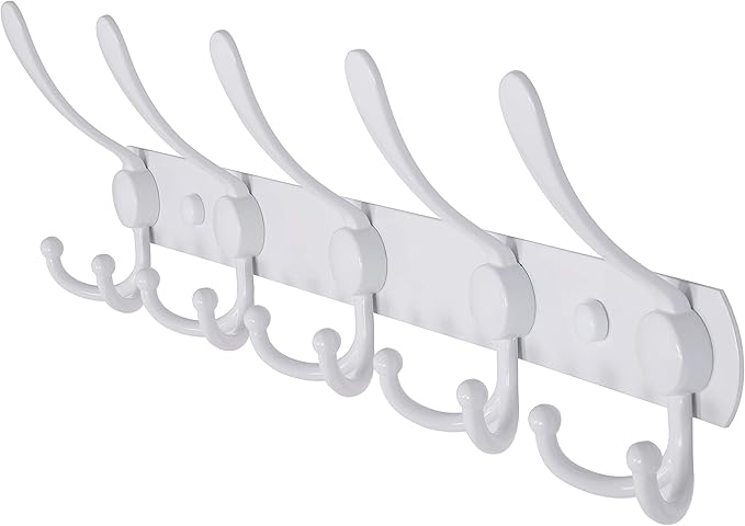 Dseap Wall Mounted Coat Rack - 5 Tri Hooks, Heavy Duty, Stainless Steel, Metal Coat Hook Rail for Coat Hat Towel Purse Robes Mudroom Bathroom Entryway,White-NeatNest