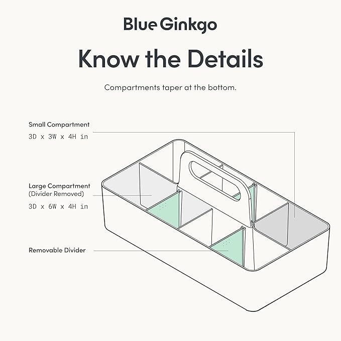 BLUE GINKGO Stackable Organizer Caddy – Korean-Made Portable Tote for Bathroom, Office, Crafts, or School Supplies (Long Rectangle, Gray)-NeatNest