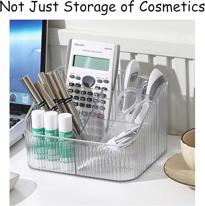 Makeup Organizer Cosmetics Storage Box, Large Capacity Make Up Brush Holder Organizer Vanity Accessories, Bathroom Countertops, Desk Storage Container, Cosmetic Display cases(White-L)-NeatNest