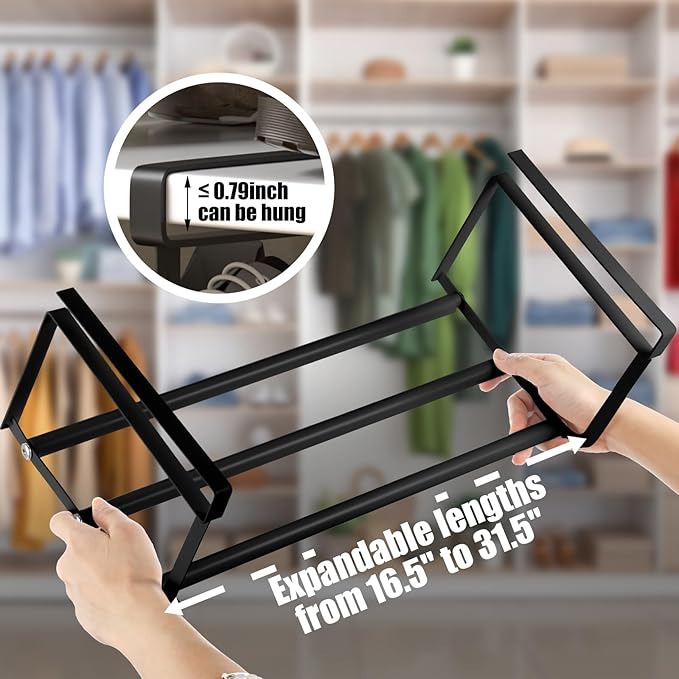 2 Pcs Expandable Shoe Rack Organizer for Closet 16.5-31.5 Inch Adjustable Retractable Hanging Cabinet Shoe Shelf Dorm Room Storage for Space Saving (Black)-NeatNest