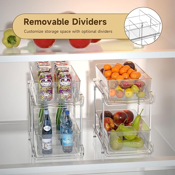 HIHEGD 2 Tier Bathroom Storage With Dividers, Clear Under Sink Pull Out Organizer for Kitchen Pantry, Medicine Cabinet-NeatNest