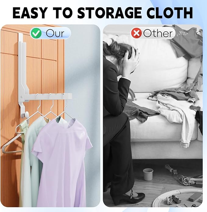 4 Packs Over The Door Drying Rack, Folding Over Door Hanger Hooks, Portable Space Saving Collapsible Coat Towel Racks for Laundry Room Bathroom Home Organization Travel Drying Storage (4Pack, White)