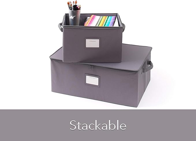Covermates Keepsakes China Cups and Coffee Mugs Storage Box Stackable, Reinforced Handles, China Storage, Graphite-NeatNest
