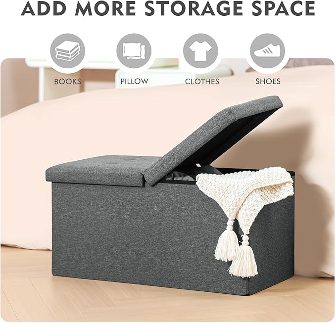 B FSOBEIIALEO Storage Ottoman with Flipping Lids, Ottoman Bench Footrest Seat, Linen 30"x15"x15" (Grey)