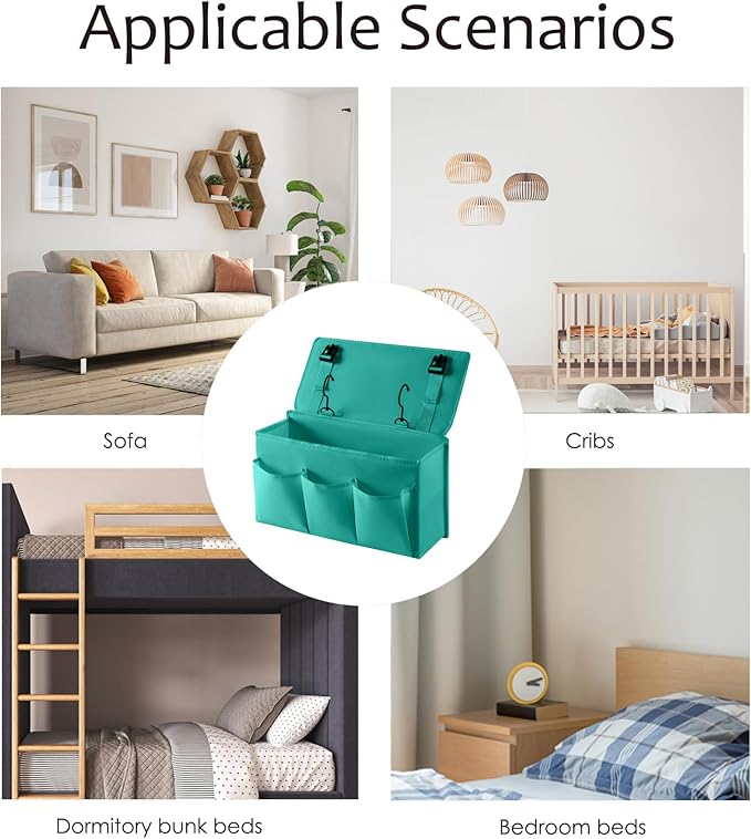 Bedside Caddy Bedside Storage Organizer,Bed Caddy With Thickened Material Suitable for Homes, Dormitories, Hospitals, Cribs, RVs,Great for Magazines,Books,Remote, Phone (Green)-NeatNest