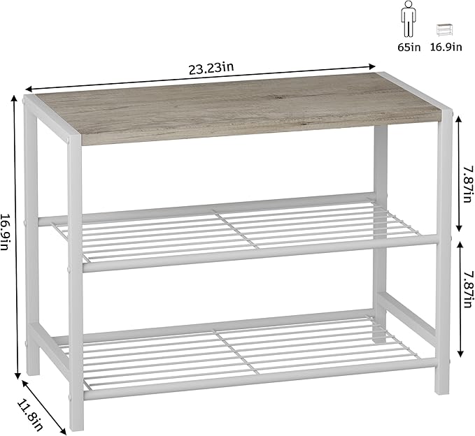 HOMEFORT 3-Tier Shoe Rack, Shoe Storage Shelf, Industrial Shoe Tower, Narrow Shoe Organizer for Closet Entryway, Small Shoe Rack Table with Durable Metal Shelves, White Oak-NeatNest