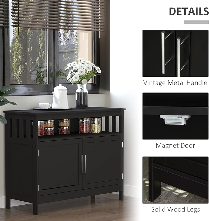 HOMCOM Sideboard Buffet Cabinet, Modern Coffee Bar Cabinet with 2-Level Shelf and Open Compartment, Black-NeatNest