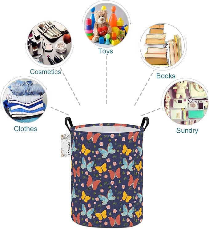 FANKANG Storage Basket, Nursery Hamper Canvas Laundry Basket Foldable with Waterproof PE Coating Large Storage Baskets for Kids Boys and Girls, Office, Bedroom, Clothes,Toys(Colorful Butterfly)