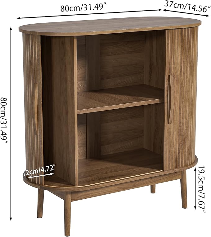Accent Small Storage Cabine, Buffet Cabinet with Storage, Mid Century Modern Sliding Door Sideboard Cabinet for Kitchen, Entryway (Walnut)