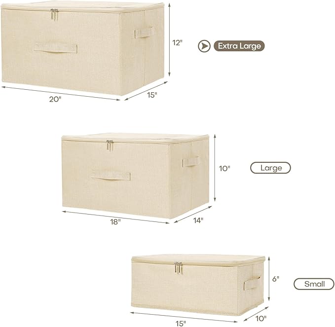 ANMINY 2PCS Storage Bins with Zipper Lids 36 Qt Lidded Fabric Storage Boxes Baskets Cubes with Handles Collapsible Washable Cotton Linen Closet Shelf Clothes Organizer Containers - Beige, Large-NeatNest