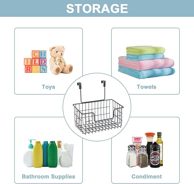 Wire Hanging Storage Basket 2 Packs, Wall Mounted Kitchen Bathroom Storage Basket, Home Multi-Functional, no Punching, Bearing Strong, Suitable for Home, Office,Black