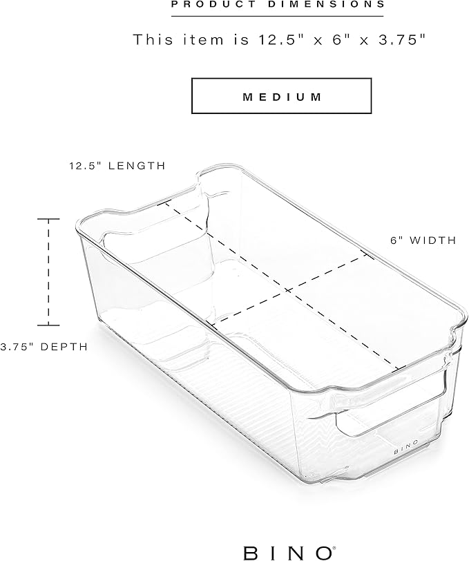 BINO | Stackable Storage Bins, Medium - 2 Pack THE STACKER COLLECTION Clear Plastic Built-In Handles BPA-Free Containers for Organizing Kitchen Pantry Multi-Use Organizer Bins-NeatNest