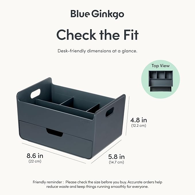 BLUE GINKGO Portable Desk Organizer – Compact 3 Compartment, Half-drawer Storage – Pen Holder, Stationery Desktop Organizer for Office, Makeup, Crafts (Made in Korea, Blue)-NeatNest