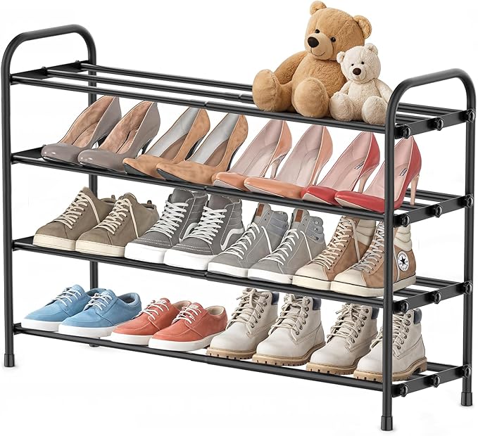 INSMART 4-Tier Expandable Shoe Rack, Stackable and Adjustable Shoes Organizer Storage Shelf, Sturdy and Durable Metal Structure Free Standing Shoe Rack for Closet Entryway Doorway-NeatNest