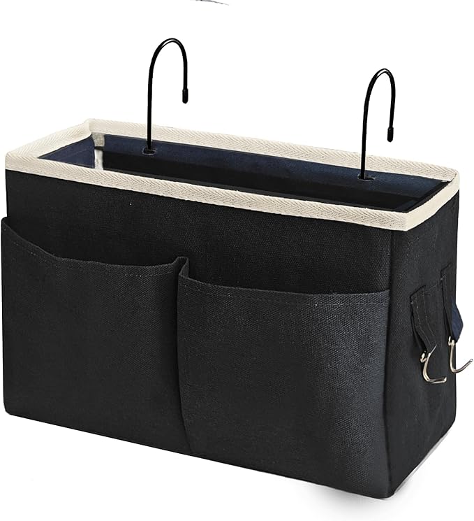 Bedside Caddy Bedside Hanging Storage Basket Multi-Function Organizer Caddy for Bunk and Hospital Beds Dorm Rooms Bed Rails, Can be Placed Glasses Books Mobile Phones(Black)-NeatNest