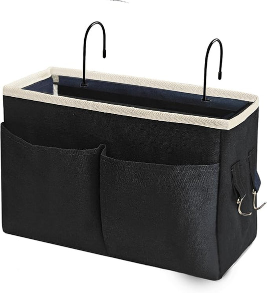 Bedside Caddy Bedside Hanging Storage Basket Multi-Function Organizer Caddy for Bunk and Hospital Beds Dorm Rooms Bed Rails, Can be Placed Glasses Books Mobile Phones(Black)-NeatNest