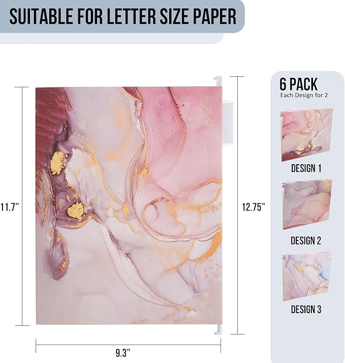 Y YOMA 6 Pack Decorative Hanging File Folders Letter Size Cute Hanging Folder Pretty File Folder Organizer for Filing Cabinet Office Home Work Documents with 1/5-Cut Adjustable Tabs, 3 Rose Design