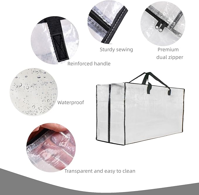 Heavy Duty Moving Bags, Extra Large Clear Storage Bags with Zipper and Handles, Moving Boxes & Storage Bins Alternative, Packing Supplies, Moving Supplies for Dorm Room Essentials