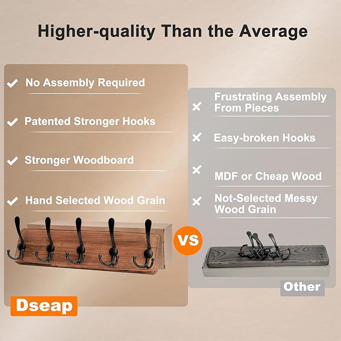 Dseap Wall Mount Coat Hanger - Heavy-Duty Robust Barnwood-Style Wooden Hook Rail with 5 Triple Hooks for Winter Coats, Hats, Jackets, Weathered Green & Black