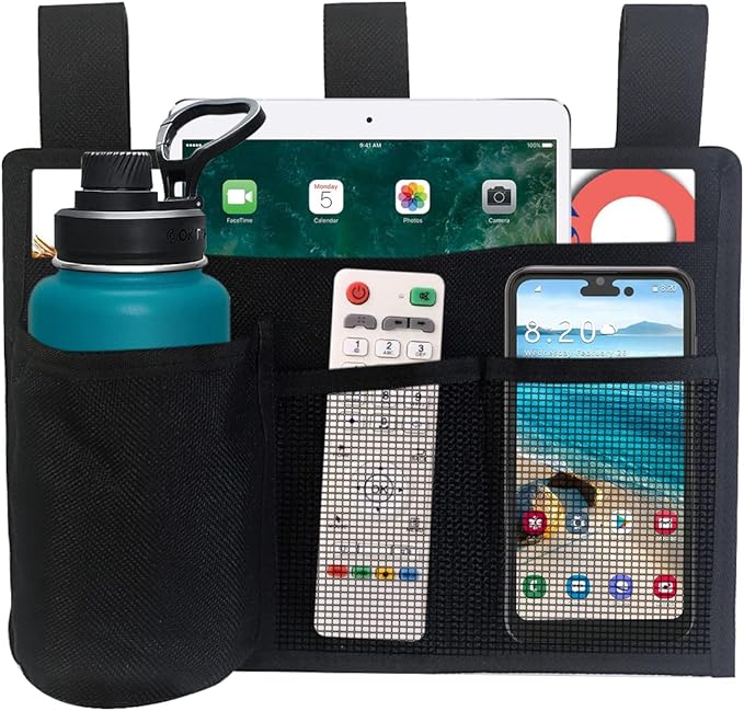 Bedside Storage Caddy, Bunk Bed Storage Bag, Hanging Bedside Organizer for TV Remote Control, Phones, Tablets, Bedside Pocket for College Dorm Rooms Baby Bed Rails, Hospital, Camp-NeatNest