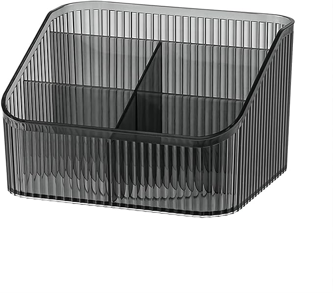 DASITON Large Capacity Makeup Brush Holder,5 Slot Makeup Brush Cup,Vintage striped Make Up Brush Holder,for Vanity Decor,Bathroom Countertops,Desk Storage Container,Cosmetic Display cases(Black-L)-NeatNest