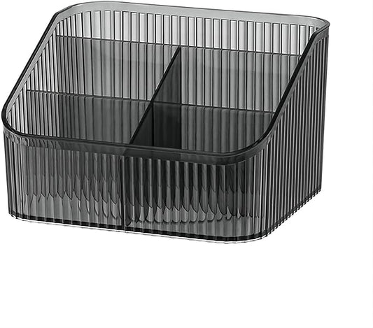 DASITON Large Capacity Makeup Brush Holder,5 Slot Makeup Brush Cup,Vintage striped Make Up Brush Holder,for Vanity Decor,Bathroom Countertops,Desk Storage Container,Cosmetic Display cases(Black-L)-NeatNest