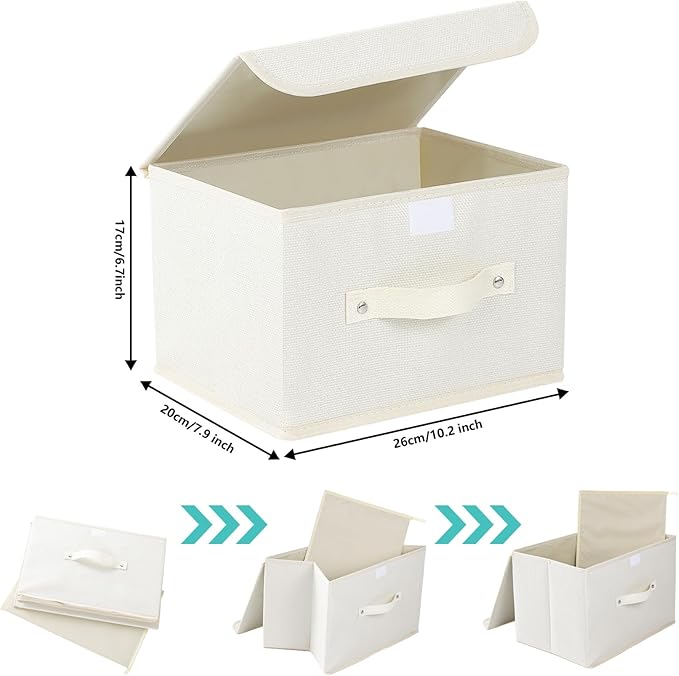 Fabric Storage Bins Cube Organizers with Flip-Top Lid and Handles,Storage Boxes for Organizing Home,Office,and Closet,Beige,3 Pack 10.2 X 7.9 X 6.7 in-NeatNest