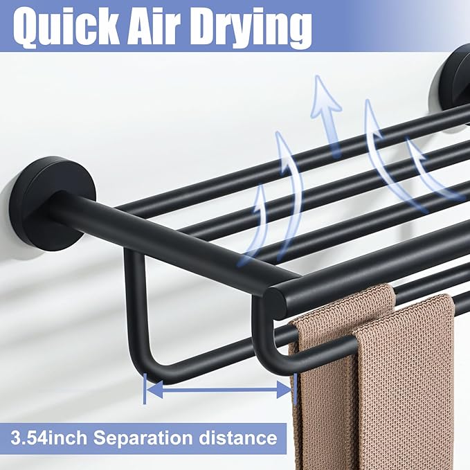 Alise Towel Rack for Bathroom Lavatory,Towel Holder Towel Shelf with Double Towel Bars Wall Mount,SUS 304 Stainless Steel Towel Hanger Storage 16 Inch,Matte Black GYT7040-B