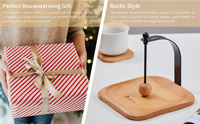 Beechwood Napkin Holder, Elegant Wood Square for Table Dispenser with Weighted Arm, Perfect for Kitchen, Office, Restaurant,Home Décor, Cafe & Outdoor Use, Warming Gift.-NeatNest