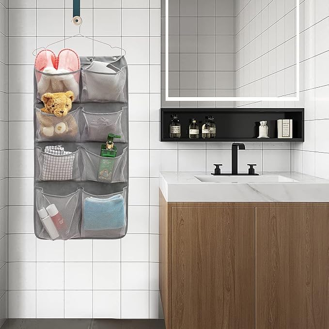 Dual Sided Hanging Closet Organizer Durable Socks Stocking Clothes Bra Accessories Storage Bag With 16 Large Pockets (Nylon Mesh Pockets)-NeatNest