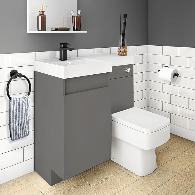 Bathroom Hardware Set 2 Pieces Towel Ring and Toilet Paper Holder 304 Stainless Steel Hand Towel Holder and Towel Hanger Wall Mounted (Matte Black)