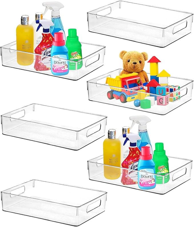 Clear Plastic Storage Bins, Pantry Organizers and Storage or Kitchen Organization and Storage Containers Bins for Organizing, Fridge, Freezer, Bathroom, Pantries, Refrigerator, Cabinet Organizer Bin-NeatNest