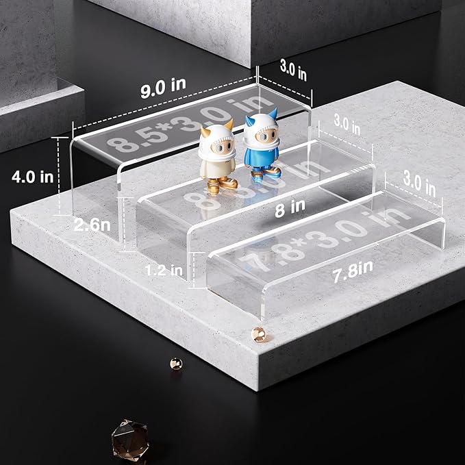Acina 6Pcs Acrylic Display Risers: 9" Large Product Stand 2-Sets Clear Rectangular Shelf for Candy Dessert Cupcakes Collectibles Figures-NeatNest