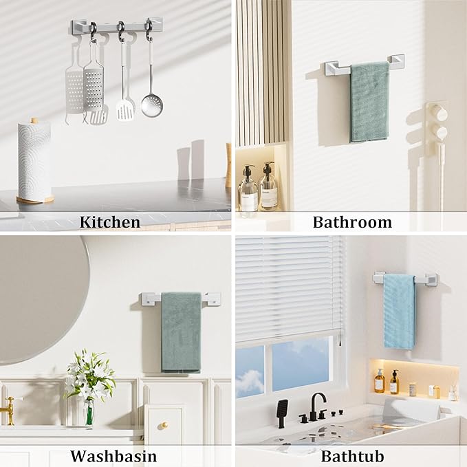 Alise Brushed Nickel Towel Bars,15.7 Inch Towel Holder Towel Racks for Bathroom and Lavatory,SUS304 Stainless Steel Hand Towel Hanger Rail Wall Mount,Useable Length 13.98 Inch Towel Bar, GYT040-LS