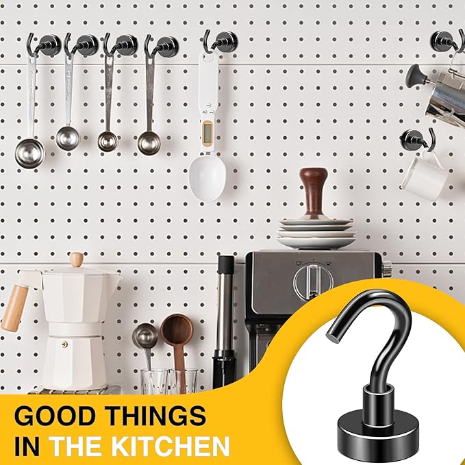 DIYMAG Magnetic Hooks, 30Lbs Facilitate Hook Neodymium Magnet Hooks with Nickel Coating for Cruise,Kitchen, Home, Workplace, Office and Garage etc, 10 Packs (Black)-NeatNest