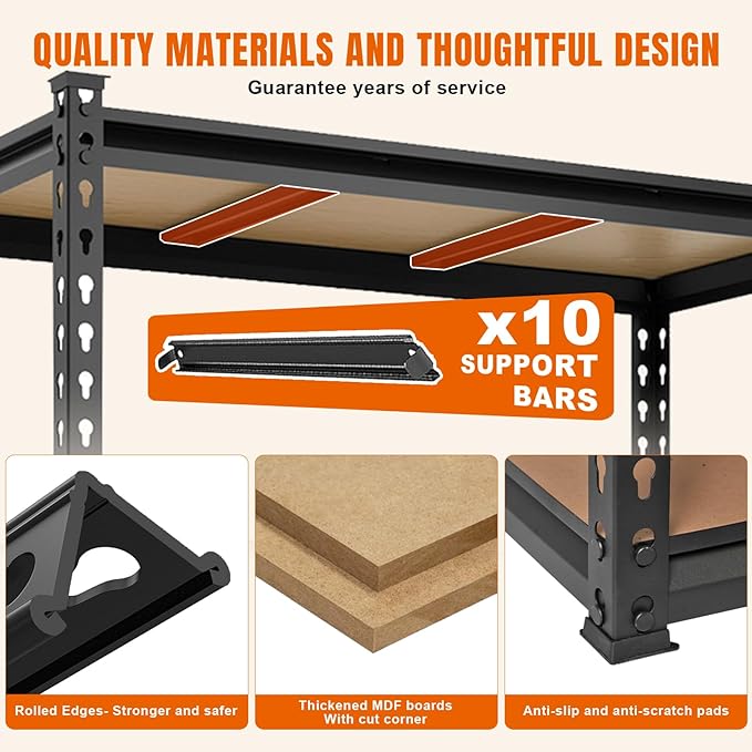 BIG RED Storage Shelving Unit, 5-Tier Adjustable, Heavy Duty Metal Garage Shelves/Utility Rack for Kitchen, Pantry, Basement, Bathroom, Laundry - 3,000lb Capacity, Black, 72" H x 48" W x 24" D-NeatNest