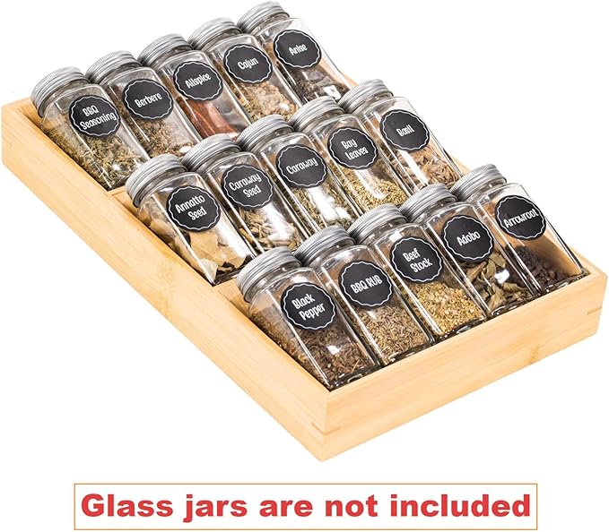 Bamboo Spice Rack Organizer for Drawer 3 Tier Bamboo Spice Tray Cabinet for Kitchen Storage and Organizer (Pre-Measure Your Drawer)(1 Pack, Drawer)-NeatNest