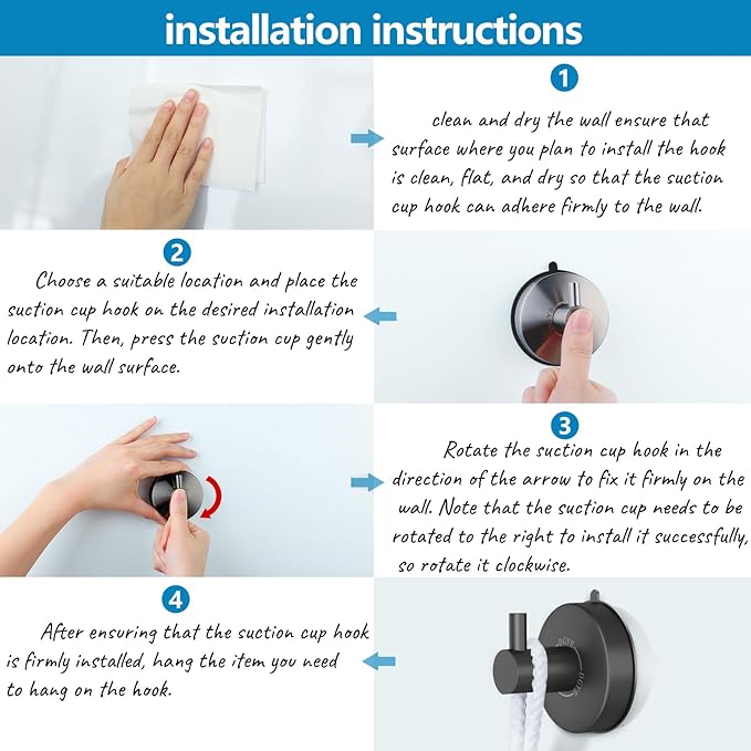 DGYB Suction Cup Hooks - Set of 2 Towel Hooks for Bathrooms - SUS 304 Stainless Steel - Grey - 15 Lb Capacity-NeatNest