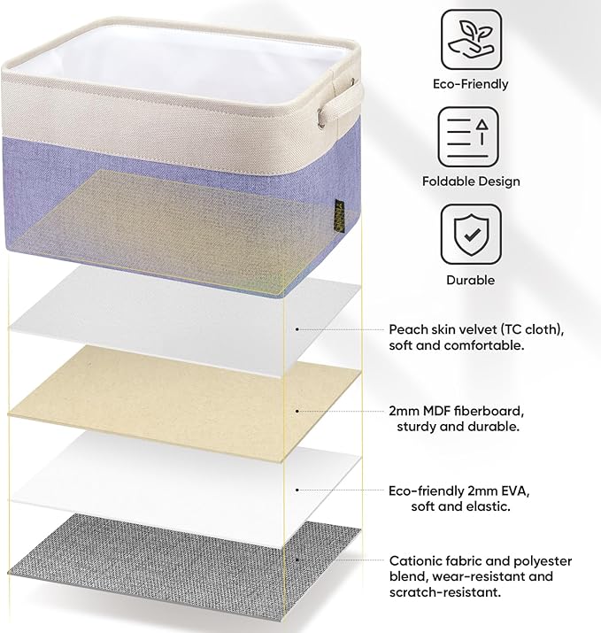BALEINE 1 Pack Fabric Storage Bins for Shelves, Linen Storage Baskets for Organizing, Decorative Closet Bins for Clothes, Home (Lavender, 15''x11''x9.5'')-NeatNest