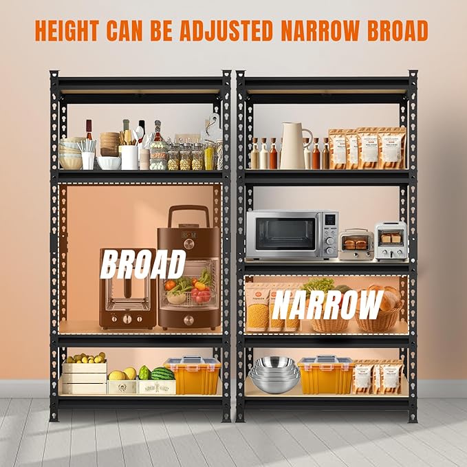 BIG RED Storage Shelving Unit, 5-Tier Adjustable, Heavy Duty Metal Garage Shelves/Utility Rack for Kitchen, Pantry, Basement, Bathroom, Laundry - 2,000 lbs Capacity, Black, 72" H x 35" W x 12" D-NeatNest