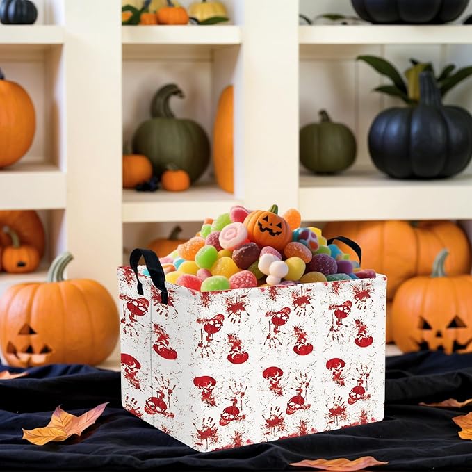 Halloween Basket Gift Terror Ghost Parties Decor Kid Trick or Treat Basket for Boys and Girls Rectangular Storage Bin Box (Blood Fingerprint)-NeatNest
