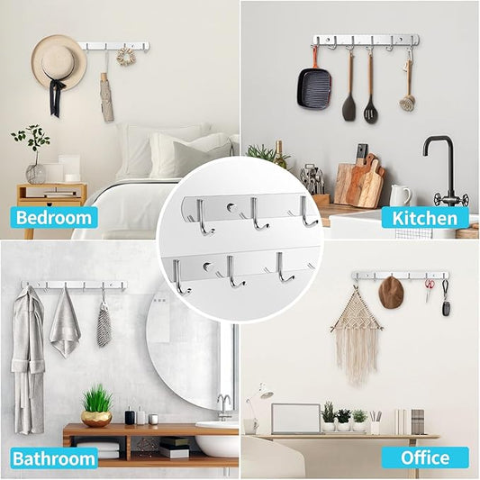 Coat Rack Wall Mount, (2-Pack) 6 Hooks for Hanging, Stainless Steel Wall Hooks-NeatNest