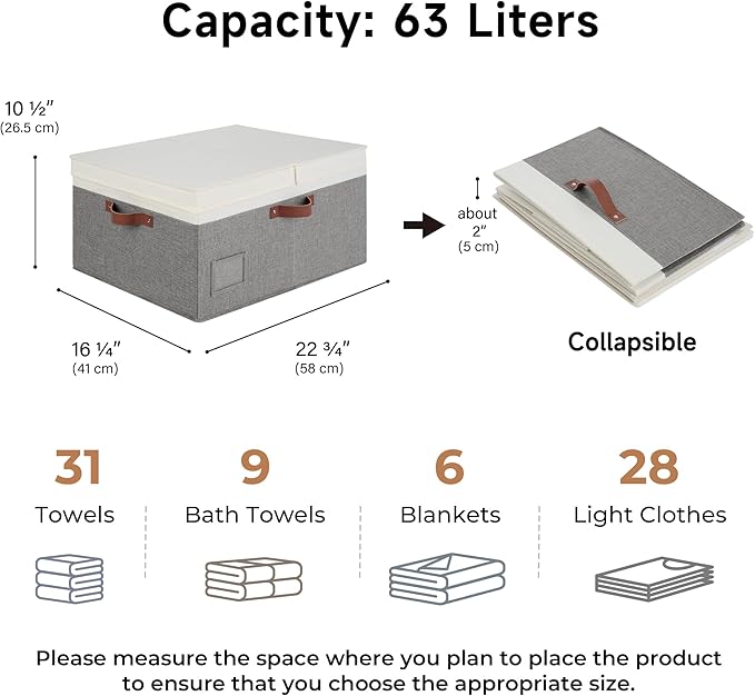 GRANNY SAYS Decorative Storage Boxes with Lid, Large Storage Bins with Double-Open Lid and Divider, Fabric Storage Bins for Clothes, Linen Storage Bins, 63L Closet Storage Bins, White&Gray-NeatNest