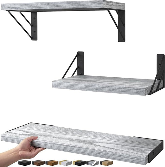 BAYKA Wall Shelves for Bedroom Decor, Floating Wall Shelves for Living Room Kitchen Storage, Wall Mounted Rustic Wood Floating Shelves for Kids Books,Corner Shelves for Bathroom(White,Set of 3)-NeatNest