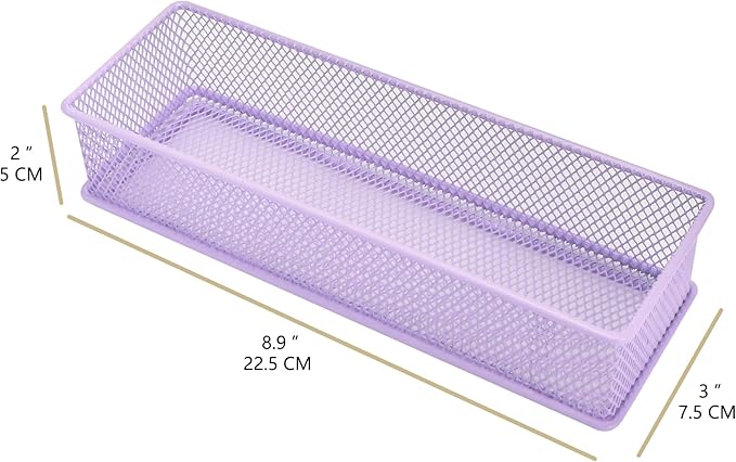 Annova Mesh Stackable Drawer Cabinet and Shelf Organizer Bins Storage Basket School Office Supply Holder Tray- Set of 2 (Light Purple, 3x9x2 Inch)-NeatNest