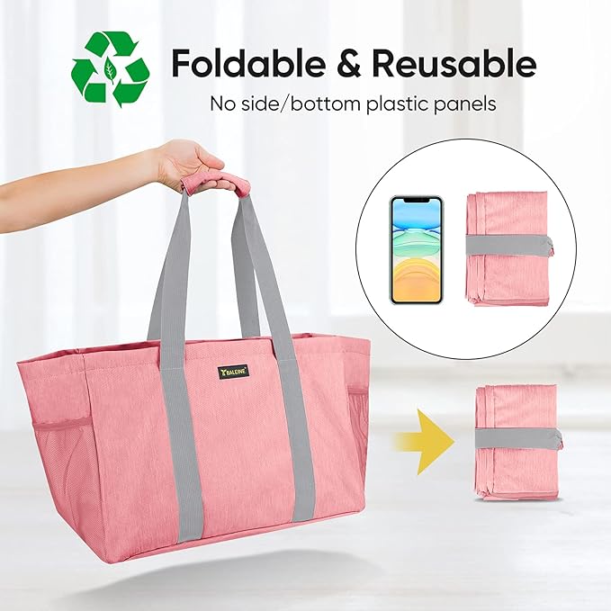 BALEINE Soft 9 Gallon Extra Large Utility Tote, Foldable Reusable Storage Bag (Peach Pink)-NeatNest